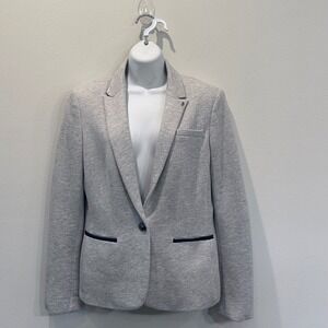 Tommy Hilfiger Women Light Gray Knit Blazer Jacket With Navy Elbow Patches Sz 10